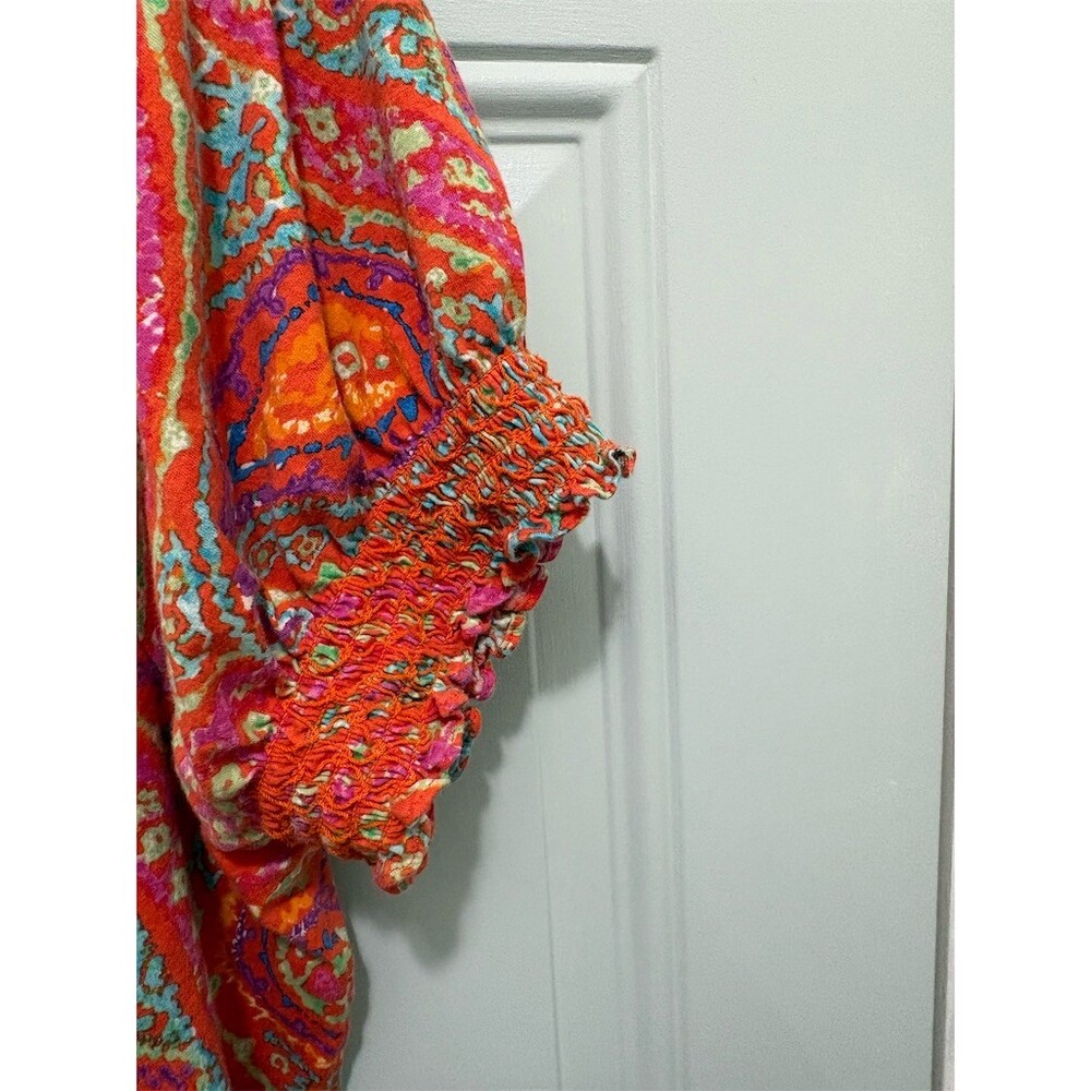Lauren Ralph Lauren Blouse Womens 1X Orange Paisley Peasant Short Sleeve - Picture 3 of 6